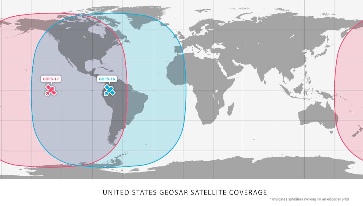 map of earth showing US satellite coverage of GEO satellites